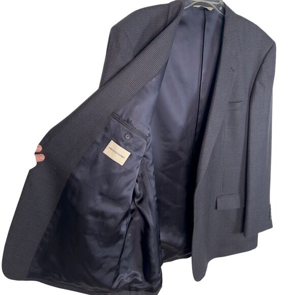 Pronto Uomo Mens 50L Plaid Wool Blazer 2 Button Big&Tall Dinner Jacket Navy Blue - Picture 5 of 8